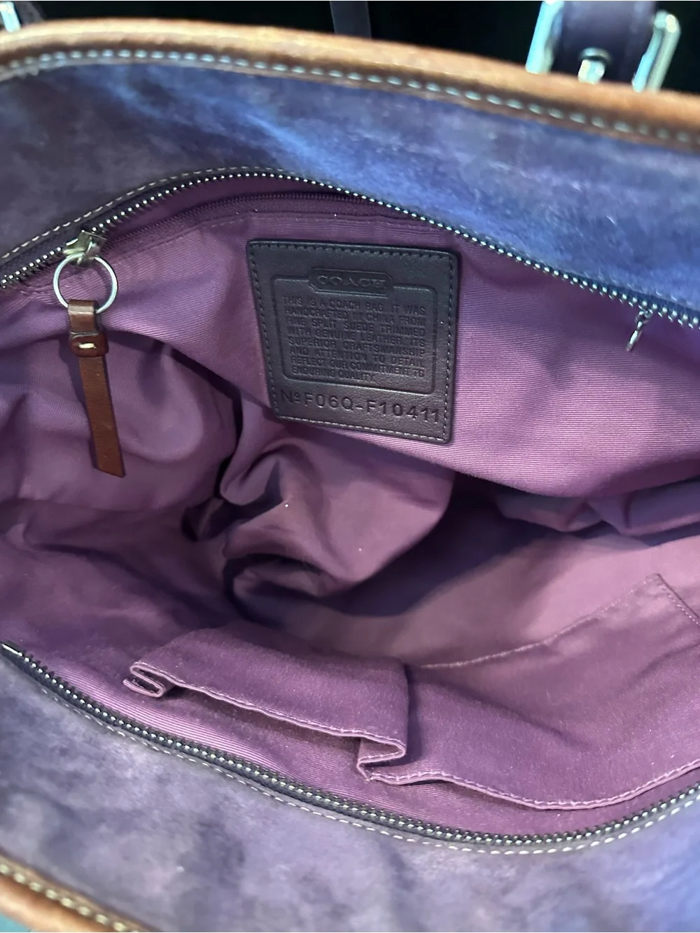 Coach #344 Vintage Hamptons Gallery Plum Suede Tote with Leather Trim